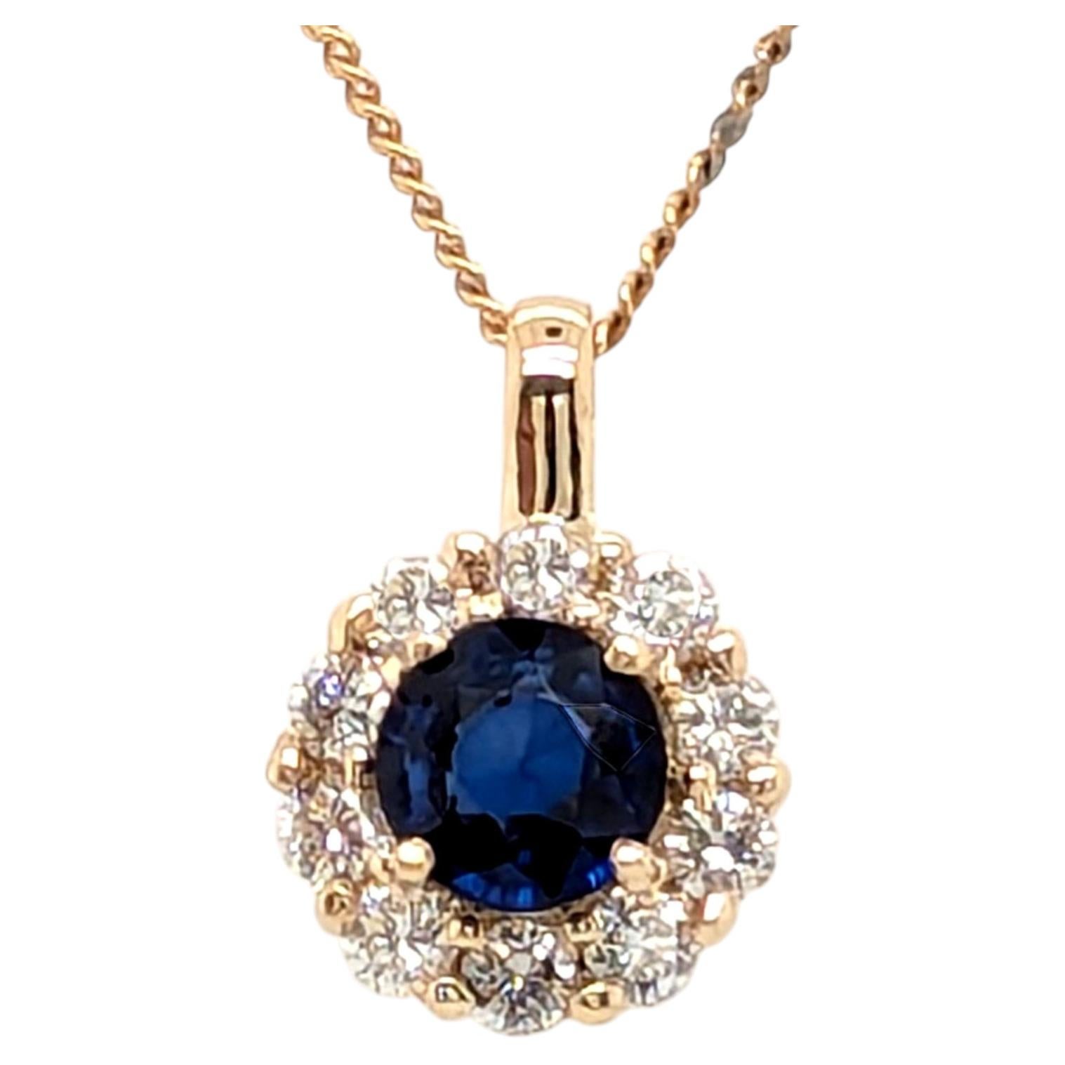 Sapphire and Diamond Pendant Mined Diamond Halo 1.51ct 14K Brand New For Sale