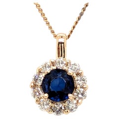 Ciondolo con zaffiro e diamanti, diamanti naturali in montatura a corona, 1,51 ct, oro 14K, nuovo di zecca