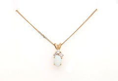 Gem Quality Opal Diamond Pendant Necklace 14K Yellow Gold Oval Cabochon