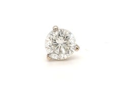 Orecchino a bottone con diamante singolo estratto, 0,67 ct, I-J, SI, oro bianco 14K, montatura a 3 griffe