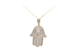 Bling Diamond Hamsa Pendant Necklace Iced Out Mined 3ct 14K Yellow Gold