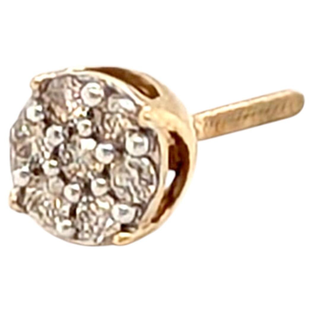 Bling Cluster Diamond Single Earring Mined .70ct Look Screwback Yellow Gold For Sale