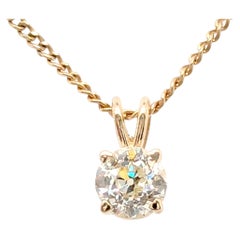 Art Deco Diamond Necklace Pendant I-J VS Old European .40ct 14K Yellow Gold