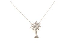 Art Deco Diamond Palm Tree Pendant Necklace Old Euro .50ct 14K White Gold 1920's