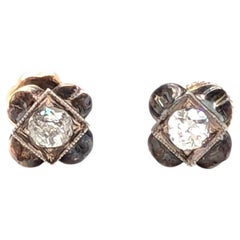 Victorian Diamond Earrings Old Mine .40ct Flower 14K Screwback 1880's-1890's