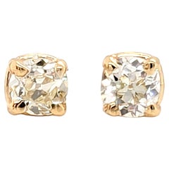 Victorian Old Mine Cut Diamond Stud Earrings 1 Carat Mined Original 1890's 1ct