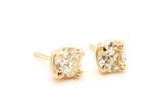 Victorian Old Mine Cut Diamond Stud Earrings 1 Carat Mined Original 1890's 1ct