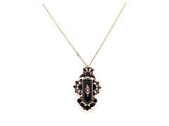 Victorian Onyx Seed Pearl Necklace Pendant 14K Antique Original 1880's