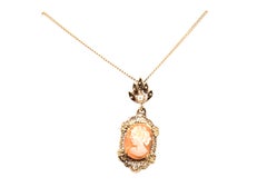 Art Deco Cameo Pearl Pendant Necklace 14K Yellow Gold Antique Original 1920's