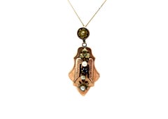 Victorian Sapphire Pearl Pendant Necklace Antique Original 1860's 14K Green Gold