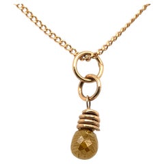 Lapaix Natural Vivid Yellow Briolette Diamond Pendant Necklace .63ct Mined 14K
