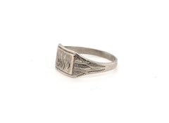 Art Deo Engraved Signet Baby Ring White Gold Antique Original 1920's