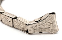 Art Deco Ladies Engraved Watch Stretch Band Strap 12K White Gold Filled 1920's-1