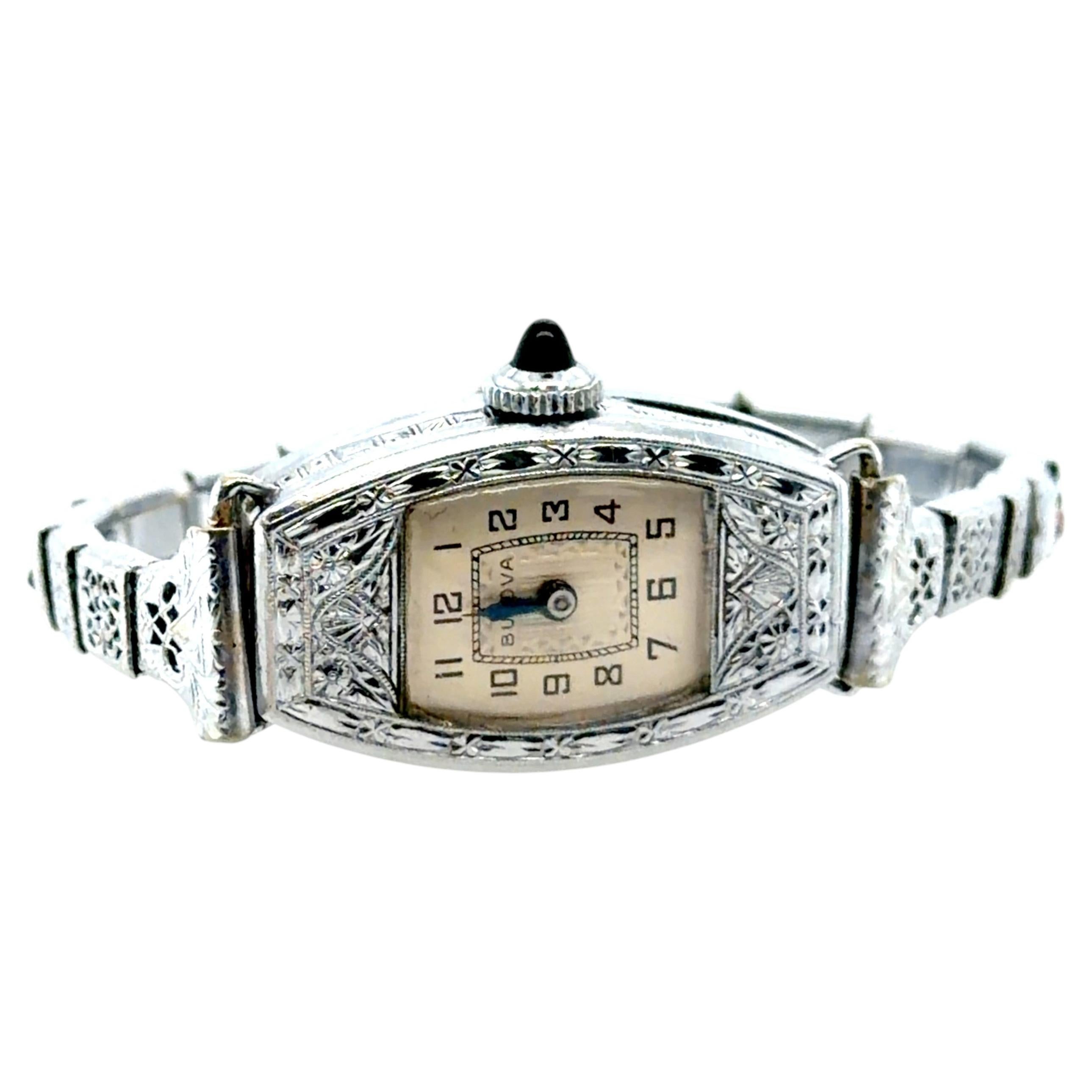 Bulova 14K Ladies Wrist Watch Engraved Ruby Art Deco Original 1932 15 Jewels 6AF