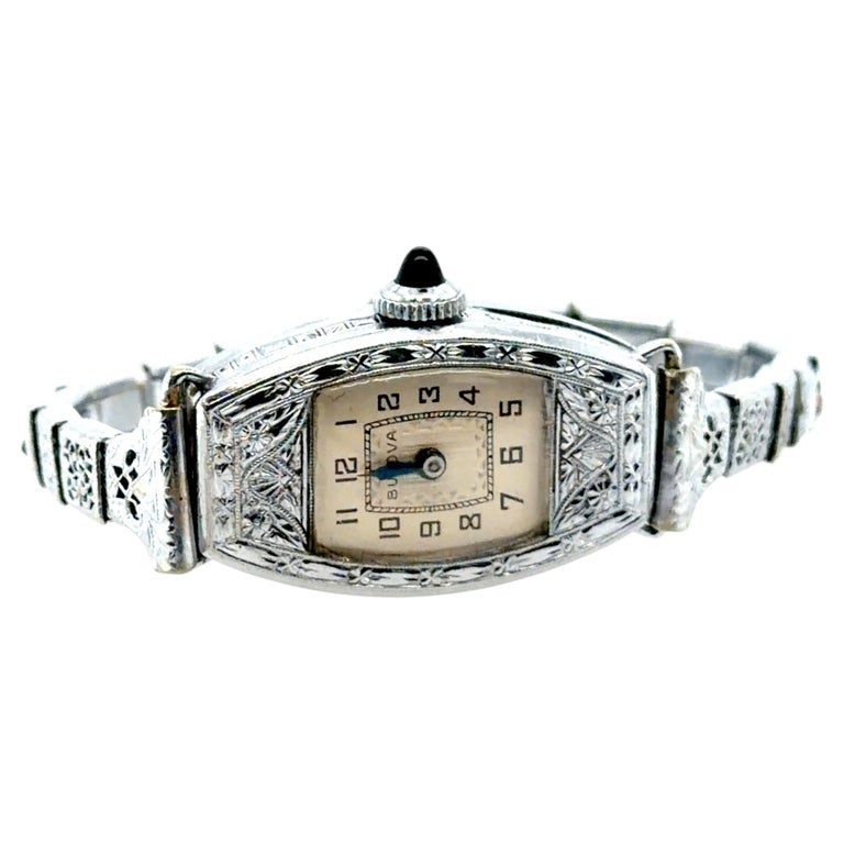 Bulova Watch Company Bulova 14K Ladies Wrist Watch Engraved Ruby Art Deco Original 1932 15 Jewels 6AF