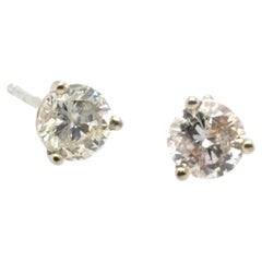 Brand New Diamond Stud Earrings Mined RBC G-H I1 .83ct 14K White Gold 3 Prong Ma