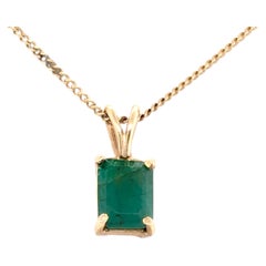 Emerald Solitaire Pendant Necklace 1.80ct May Birthstone 14K Yellow Gold Emerald
