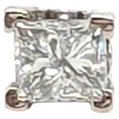Diamond Single Stud Earring Princess Pushback Mined .50ct F I1 14K White Gold