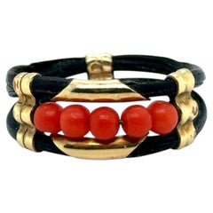 Black & Angel Skin Coral Cocktail Ring Hand Made 14K Yellow Gold