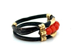 Black & Angel Skin Coral Cocktail Ring Hand Made 14K Yellow Gold