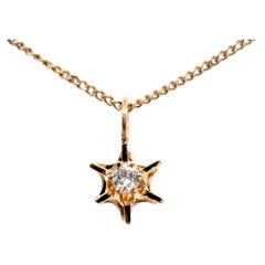 Diamond Solitaire Starburst Pendant Necklace .10ct Mined F SI 14K Yellow Gold