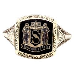 Deco Class Ring Antique Engraved 14K Filigree Original 1926 Law Justice
