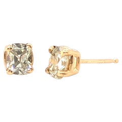 Old Mine Cushion Cut Diamond Stud Earrings Victorian 1 Carat Mined 1880's 1ct