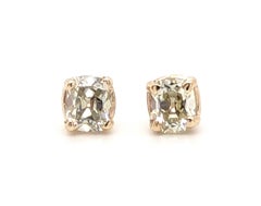 Old Mine Cushion Cut Diamond Stud Earrings Victorian 1 Carat Mined 1880's 1ct