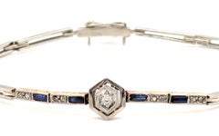 Art Deco Diamond Sapphire Bracelet Old Mine .40ct 18K Vintage Antique