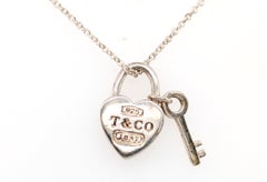 Tiffany & Co. 1837 Padlock Heart with Key Pendant Necklace Sterling Silver 925