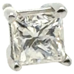 Diamond Single Stud Earring Princess Pushback Mined 1/3ct D-E SI2 14K White Gold