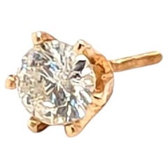 Diamond Single Stud Earring Mined .50ct Ideal 14K Yellow Gold 6 Prong Screwback