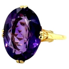 Art Deco Amethyst Cocktail Ring Gem Quality 9ct Oval Cut Antique 14K Original 19