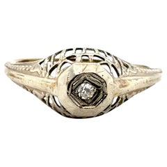Anillo de compromiso solitario con diamante de estilo Art Déco, con filigrana, de oro blanco de 14K, extraído en la década de 1920