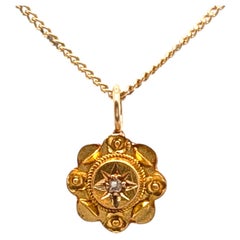 Rare Antique Victorian Rose Cut Diamond Pendant 15K Gold England 1800s