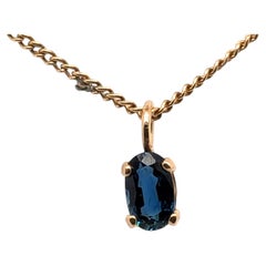 Collana con ciondolo in zaffiro da 0,50 ct, taglio ovale, oro giallo 14K, pietra del mese di settembre