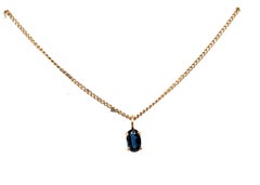 Collana con ciondolo in zaffiro da 0,50 ct, taglio ovale, oro giallo 14K, pietra del mese di settembre