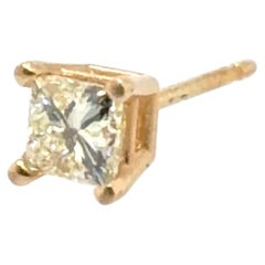 Single Diamond Stud Earring .20ct Natural Princess Cut I-J VVS 14K Yellow Gold