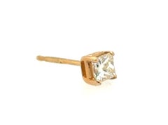 Single Diamond Stud Earring .20ct Natural Princess Cut I-J VVS 14K Yellow Gold
