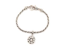 John Hardy JAI Love Knot Bracelet Sterling Silver Pink CZ 6.75 Inch Rope Chain