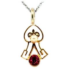 Antique Victorian Ruby Seed Pearl Pendant .20ct 14K Late 1800s
