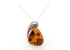 Ciondolo per collana con cabochon in ambra autentica, argento sterling 925