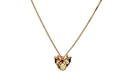 Vintage Butterfly Pendant Natural Opal and Ruby 14K Estate Jewelry