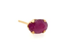 Single Natural Ruby Stud Earring .70ct Oval Cut 14K Yellow Gold