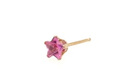 Pink Sapphire Star Single Stud Earring Gemstone 10K Yellow Gold