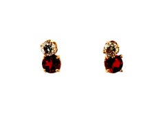 Orecchini con granati, 1,00 ct totali, rotondi da 5 mm, con montatura in oro giallo 14K, coppia