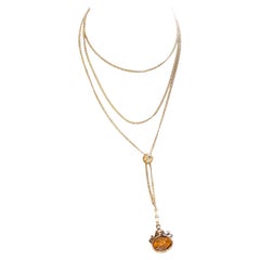 Victorian Ladies Diamond Pocket Watch Chain Tiger's Eye Cameo HF Barrows
