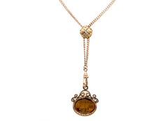 Victorian Ladies Diamond Pocket Watch Chain Tiger's Eye Cameo HF Barrows