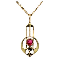 Antique Victorian .15ct Old Cut Ruby Pendant 14K Enamel Lavalier