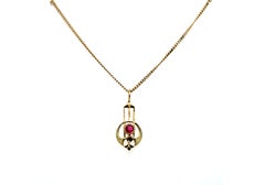 Antique Victorian .15ct Old Cut Ruby Pendant 14K Enamel Lavalier